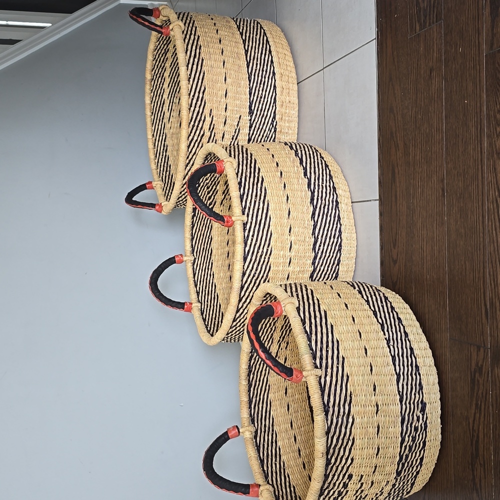 Set of Three Woven Baskets with Handles